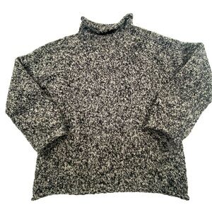 NEW! Handmade Black & White Wool Knit Mock Neck Sweater (Not Itchy) Women’s Med